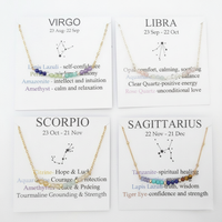 Collier zodiacal en pierres précieuses naturelles minuscules, bijoux en pierre de naissance, acier inoxydable, cadeau de demoiselle d'honneur, cristal de guérison fait à la main, 12 signes