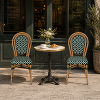 Chaise de bistrot française d'extérieur, verte et blanche, en rotin PE tressé, avec structure en aluminium, pour restaurant, café, terrasse, empilable