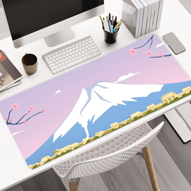 Custom Cute Cartoon Cherry Blossoms Mount Large Extended Gaming Mouse Pad Rubber Base Durable XXL Computer Desk Mat for Keyboard
