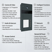 Hiwink HW-FV5208-4 Estación de Videoportero IP 2K con Reconocimiento Facial y de Palma de la Mano, 4 Botones, PoE, IP65, Función de Desbloqueo Múltiple
