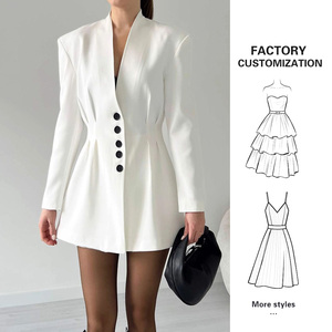 YFY Custom Spring Frauen Deep V-Ausschnitt Langarm Kleid Button Down <span class=keywords><strong>Shirt</strong></span> Kleid Büro zu Abend tragen Minimalist Elegant Style - Product Image 1