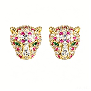 Pendientes de tuerca con cabeza de <span class=keywords><strong>Pantera</strong></span> <span class=keywords><strong>Rosa</strong></span> 2026, chapados en oro, de aleación de cobre, diseño de animal, regalo de aniversario para niños, de moda - Product Image 5