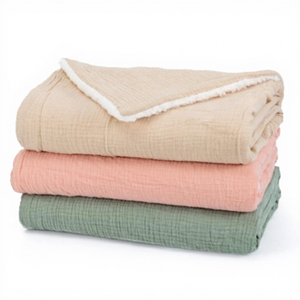 Couverture en polaire pour bébé nouveau-né, design minimaliste neutre, de haute qualité, en laine d'agneau d'hiver, 100% coton mousseline, peluche - Product Image 1