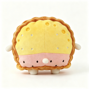 Peluche personnalisée en forme de couche de fromage jaune texturée, avec fond en jambon pastèque rose, et biscuit rond ondulé en forme de jambon et de fromage - Product Image 4