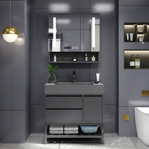 Mueble de Baño Grande Negro Mate <span class=keywords><strong>para</strong></span> Montar en la Pared, 36 Pulgadas, Conjunto de Muebles de Baño Americanos de Diseño Único - Product Image 4