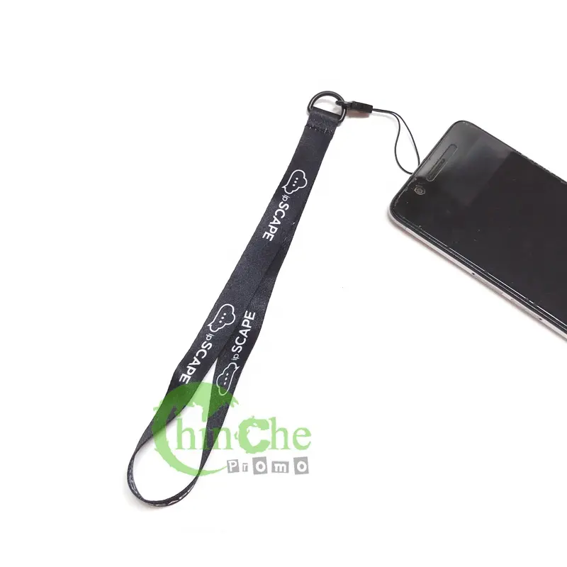 1.5 cm both sides print cell phone short wrist strap with logo custom key chain string