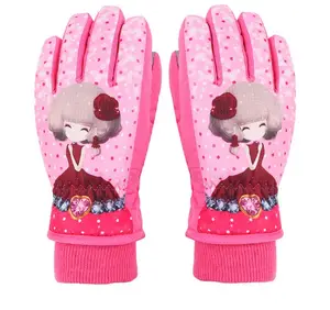 Factory cheap wholesale waterproof pink and purple warmly 30 degrees below zero kids skiing gloves