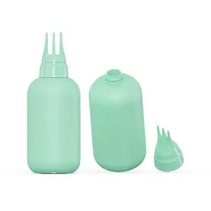 Fancy Green Color Full Design Hair Oils Empty 250ml Squeeze Plastic Point Mouth 3 Holes Applicator Bottles