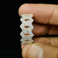 Bague VVS Moissanite Cuben Link en argent sterling 925, forme numérique, style hip-hop, unisexe, pour soirée