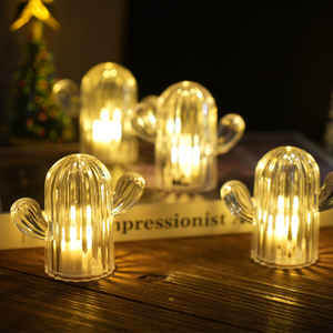 Simpatiche luci notturne a forma di Cactus, Mini <span class=keywords><strong>lampada</strong></span> da tavolo In acrilico <span class=keywords><strong>trasparente</strong></span> per la stanza dei bambini a casa o per feste, alimentate a batteria - Product Image 2