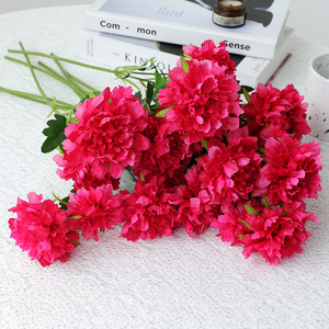 Ramo de Flores Artificiales de Seda: Clavel, Margarita, Peonía, Rosa Blanca, Roja, Morada, Roja Vino, para Decoración de Bodas y Hogar, Hecho a Mano, Individual - Product Image 3
