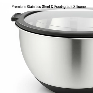 थोक स्टेनलेस स्टील सलाद मिश्रण कटोरे सेट के साथ पारदर्शी ढक्कन गैर-पर्ची आधार के साथ सेट किया गया - Product Image 6