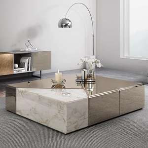 Plinthe basse en marbre personnalisé Table basse de luxe pour salon en pierre de marbre naturelle personnalisée de luxe en acier inoxydable - Product Image 1