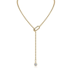 Collier pendentif en moissanite en forme de Y minimaliste en argent sterling 925 avec chaîne perlée, testé au testeur de diamants, pour femme - Product Image 2