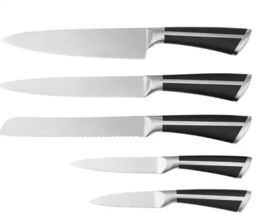 China Factory verdure coltello da carne manico in plastica 30cr13 coltello in acciaio set 5 pezzi con blocco