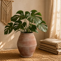 Grand vase en céramique pour plantes, style nordique Wabi Sabi, pot hydroponique à large ouverture, pot rustique vintage pour la décoration de la maison