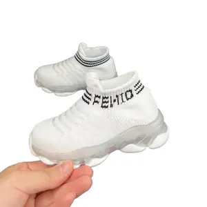 Anti-Slip Breathable Cotton Knit Led Light Kids Shoes Rubber Soles Breathable Mesh Surface Kids Sneakers Shoes For Kids
