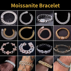 Queensun 14K <strong>Solid</strong> White <strong>Gold</strong> 15mm Infinite Cuban Chain Bracelet IGI GRA Lab Grown Diamond Hiphop Party Hiphop <strong>Bangles</strong> for Gift - Product Image 6