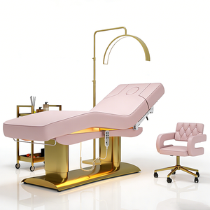 Ensemble de table de massage et de tabouret de luxe avec base dorée, moderne, 4 <span class=keywords><strong>moteurs</strong></span> électriques, inclinable, lit de beauté esthétique avec lumières - Product Image 1