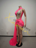 Ocstrade Fabricant de vêtements sur mesure en gros, robe mini club rose à strass, élégante, décontractée, moulante, pour soirée, mode estivale