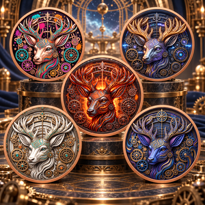 Set di cinque ciondoli rotondi a forma di corna di cervo, in <span class=keywords><strong>lega</strong></span> di zinco placcata, stile <span class=keywords><strong>nordico</strong></span>, per montaggio a parete, ideali per esposizione su scaffale rustico. - Product Image 1