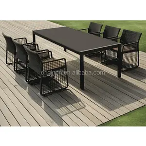 Ensemble de meubles de patio en osier et rotin, design moderne en maille, chaise d'extérieur, table à manger longue, livraison gratuite