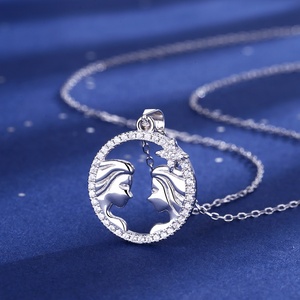 925 Sterling Silver Zodiac Signs Symbol Horoscop <strong>Gemini</strong> Pendant Chain <strong>Necklace</strong> - Product Image 2