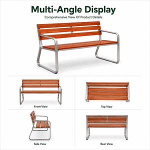 Outdoor <strong>Metal</strong> &amp; Wood <strong>Bench</strong> for Garden Park, 2-3 Seater Public Street Furniture - Product Image 2