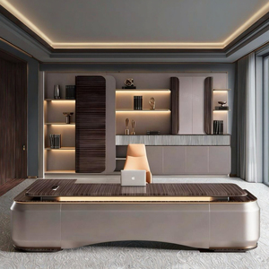 ชุดโต๊ะทำงานผู้บริหารสุดหรู พร้อมเก้าอี้ตามหลักสรีรศาสตร์ เฟอร์นิเจอร์สำนักงานที่บ้านทันสมัยสำหรับซีอีโอ ทำจากไม้เนื้อแข็ง ปรับความสูงได้ - Product Image 1