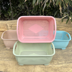 <b>Rectangular</b> Plastic Storage <b>Basket</b> With Handles Mixed Color PP Material For Neatening And Storage - Product Image 1