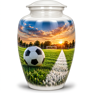 Urne funéraire en métal pour cendres humaines, adulte, commémorative, football, sport, design personnalisé, style américain, durable - Product Image 1