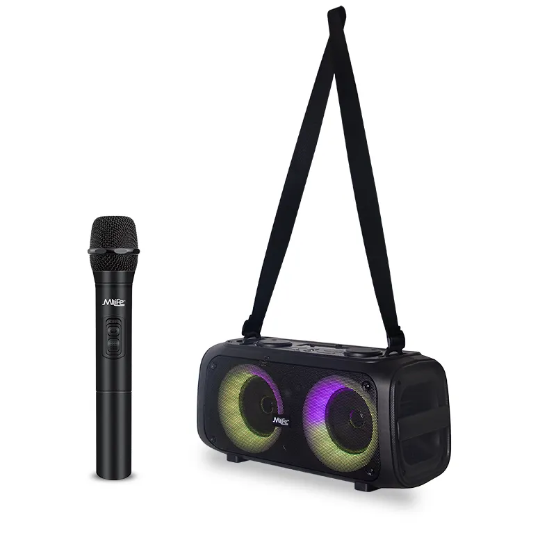 good sound double 4 inch rgb led light 30w rms portable bocina stereo usb tf card aux fm wireless outdoor karaoke speaker