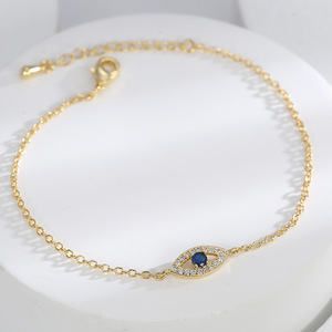 Trendy Fashionable 18k PVD Gold-Plated Brass Thin Chain Women's Eye Design Heart Shape Zircon Stone Claw Setting Charm <b>Bracelet</b> - Product Image 3