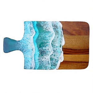 Planche à fromage époxy à la mode Ocean Wave Design planche à découper luxueuse planches à petit-déjeuner blocs à découper rectangulaires avec poignée - Product Image 1