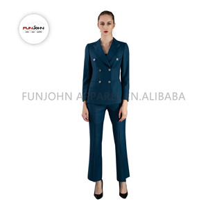 En gros, Pantalons de costume professionnels pour femmes, bleu <span class=keywords><strong>ardoise</strong></span> uni, à double boutonnage, anti-rétrécissement, personnalisés, en tissu peigné 3D - Product Image 2