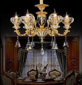 Lampadario Grande di Lusso per Hotel, Soggiorno e Ingresso, Lampada a Sospensione Stile Candela per Matrimoni, in Lega di Zinco Dorata con Cristalli K9 - Product Image 4