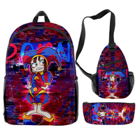 Sac à dos pour homme personnalisé avec impression intégrale par sublimation, grande capacité, imperméable, en tissu Oxford durable, motif Cirque Numérique Incroyable, ensemble 3 en 1
