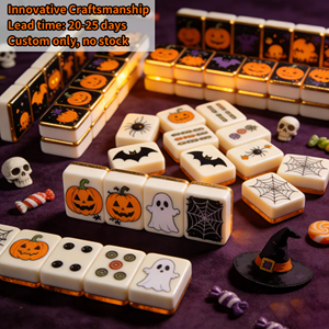 Juego de 160 Fichas de Mahjong Americanas de Acrílico de Lujo con Logotipo Personalizado, Color Negro, Dorado y Blanco, de 3 y 2 Capas, con Temática de Halloween, para Entretenimiento - Product Image 1