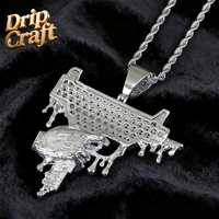Pendentif pistolet goutte d'eau en cuivre artisanal DC Drip Hip-Hop, incrusté de zircon, motif UZI, fait main, argent/or