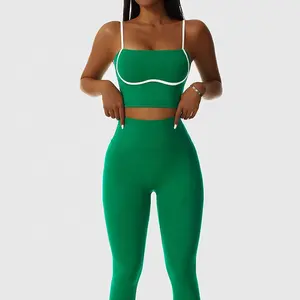 Kebugaran Atletik Wanita Yoga Berjalan Celana Ketat Olahraga Wanita 2 Sepotong Set Wanita Activewear Legging dan Top Set