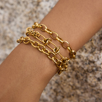 Bracelet chaîne simple en acier inoxydable plaqué or 18 carats, fait à la main, empilable, étanche, pour femmes