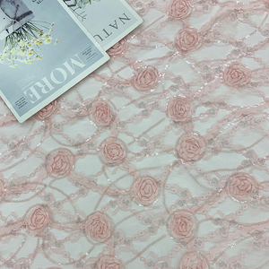 Tissu en dentelle organza transparente française brodée de cordon floral 3D à paillettes brillantes élégantes 2026 pour robe de soirée - Product Image 3