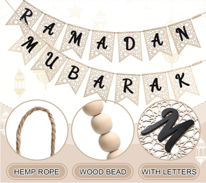 2 adet ahşap ramazan mübarek Bunting dekorasyon rustik boncuk ramazan süslemeleri müslüman parti dekor malzemeleri - Product Image 4
