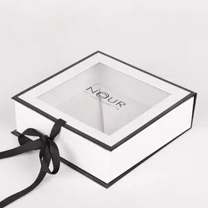 Confezione regalo di carta pieghevole per imballaggio di asciugamani in cartone bianco di lusso con finestra trasparente