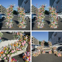Arrangement floral artificiel créatif et coloré pour la décoration de mariage, arche florale en forme de corne de 2+2,2 m pour la décoration de fête d'anniversaire
