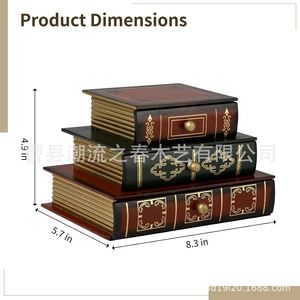 Caja de almacenamiento de escritorio de madera estilo retro americano, organizador multiusos con forma de libro y varios niveles para el hogar y estudio. - Product Image 3