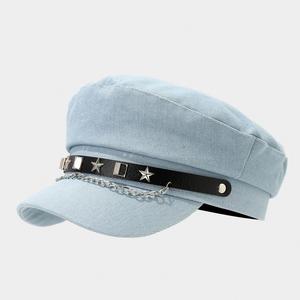 Gorra de Boina Plana de Mezclilla Estilo Vintage Japonés para Mujer con Cadena y Remaches, Gorra Casual de Capitán para Mujer y Niña para Exteriores - Product Image 6