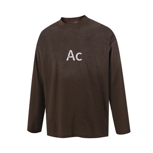 T-shirt a maniche lunghe in lino-cotone sottile con stampa classica a lettere stile <span class=keywords><strong>AC</strong></span>, lavaggio effetto sporco, per uomo e donna - Product Image 5