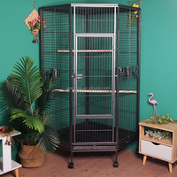 Vente en gros de grandes cages en métal noir pour oiseaux, cage pliante confortable pour oiseaux d'amour avec motif animal, cage à oiseaux en boîte en fer