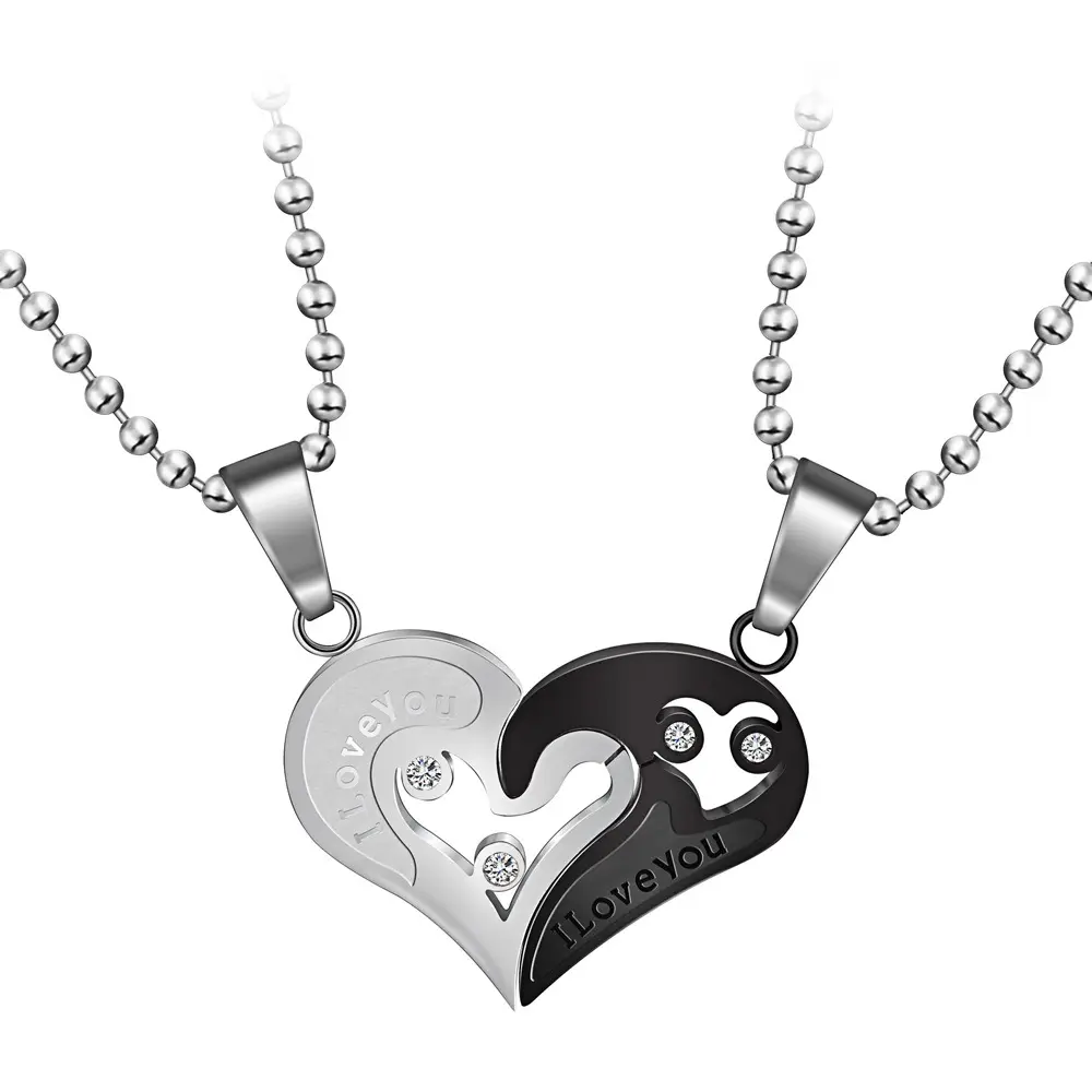 Wholesale Valentine's Day Heart Couple Pair Pendant Necklaces for Women Fashion Cute Romantic Crystal Rope Chain Jewelry